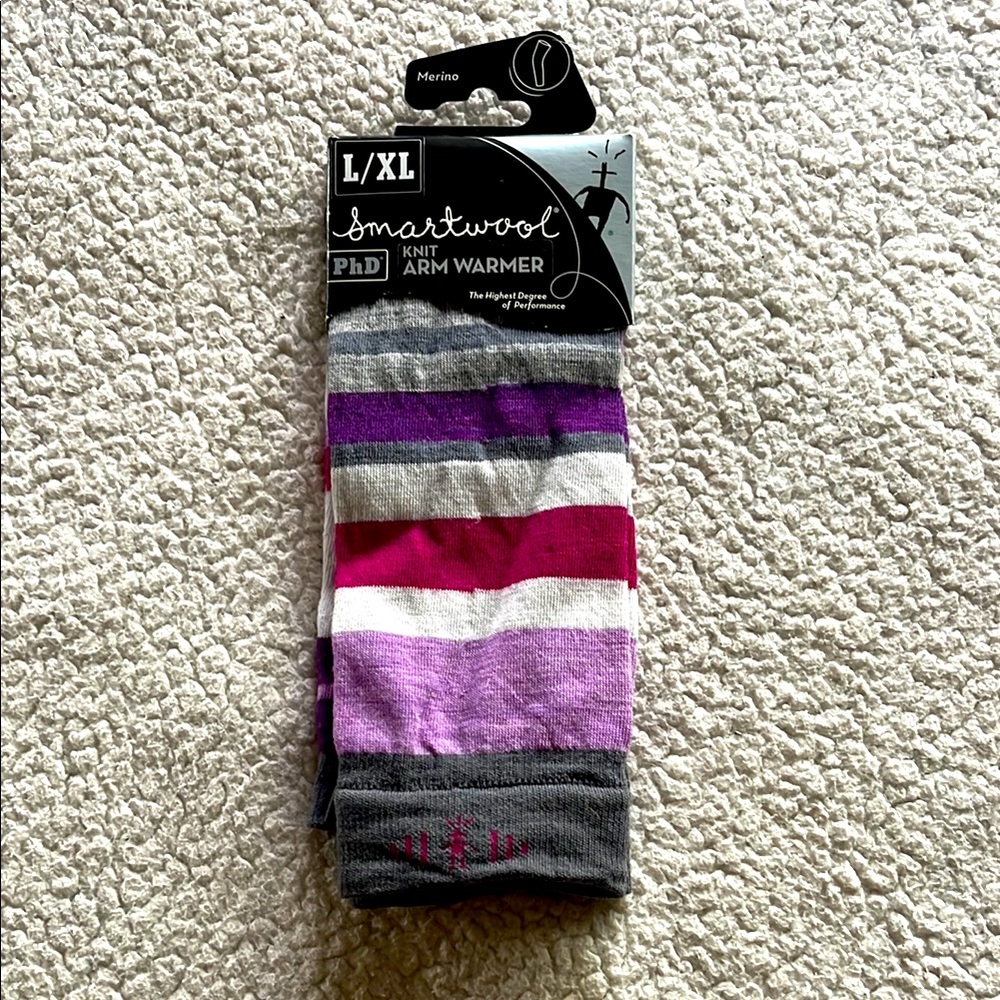 NWT Smartwool Women Arm Warmers L/XL Gray/Pink/Purple Lightweight Wool